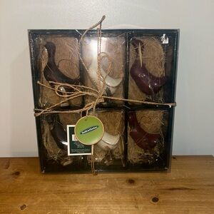 Rustic Wooden Duck Ornament Set - Brown, Cream NIP Smith & Hawken 6 piece